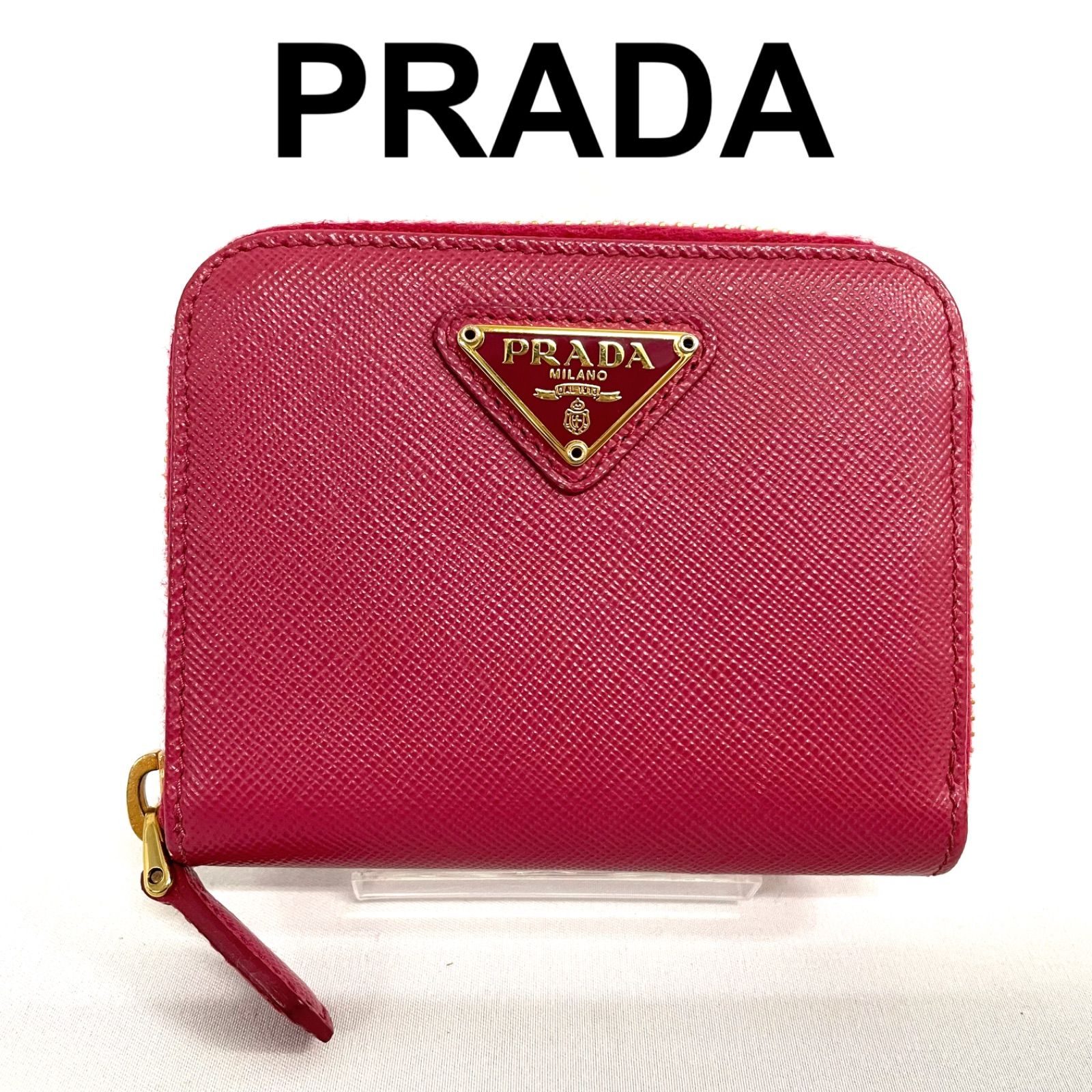 美品 プラダ PRADA コインケース サフィアーノ ピンク ラウンドジップ 美品】 PRADA プラダ サフィアーノ コンパクト ラウンド ジップ