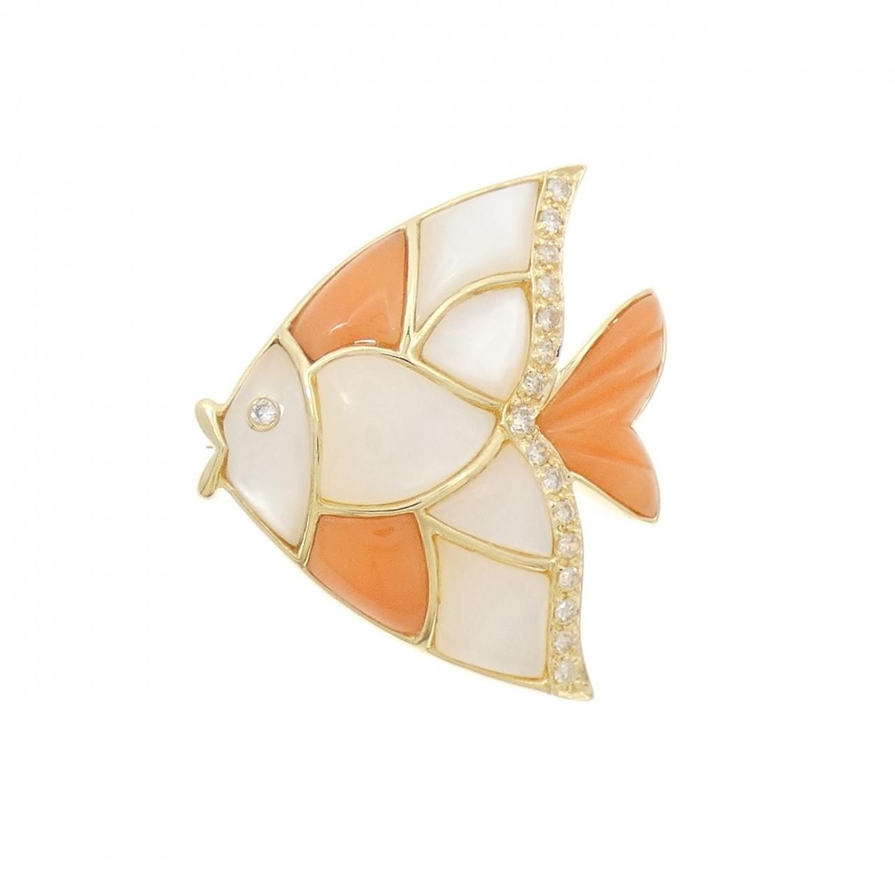 K18YG フィッシュ カラーストーン ブローチ