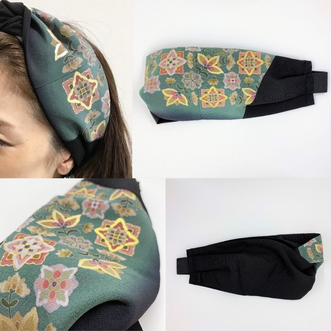 272 手染め大輔 着物リメイク 黒縮緬 型染め ワンピース L