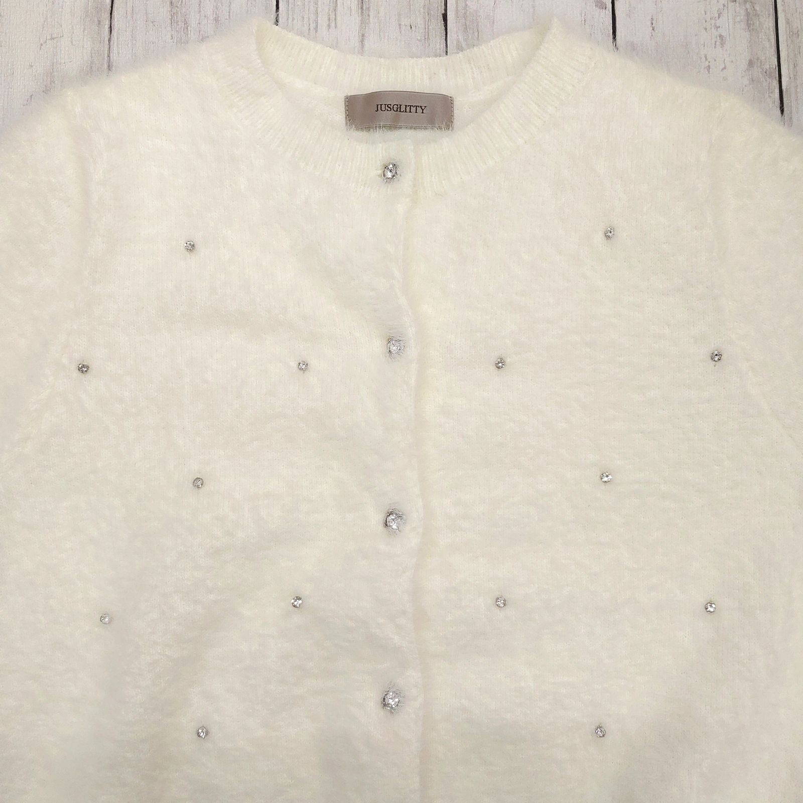 JUSGLITTY 】ジャスグリッティー ビジュ―付き シャギーニット