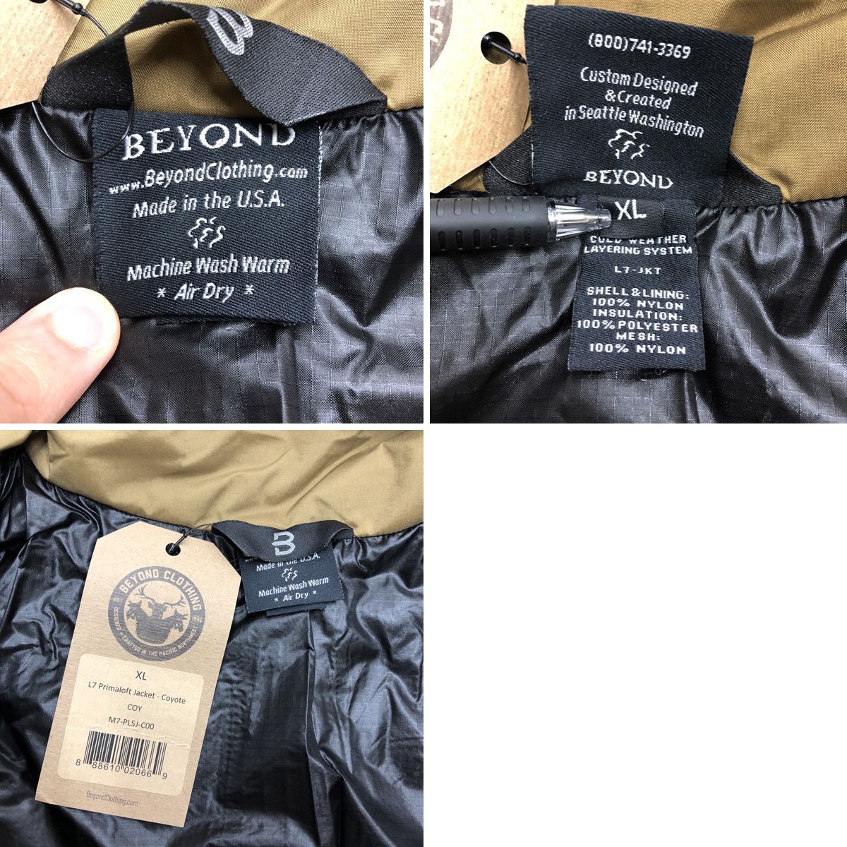 【Deadstock】BEYOND CLOTHING LEVEL 7 Primaloft Jacket アメリカ軍 ビヨンド レベル7 プリマロフトジャケット　サイズ：XL  カラー：Coyote コヨーテ  デッドストック100%NYLON表記