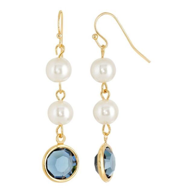 【送料無料】 1928 レディース ピアス・イヤリング アクセサリー 1928 Gold Tone Simulated Pearl & Crystal Drop Earrings Dark Blue