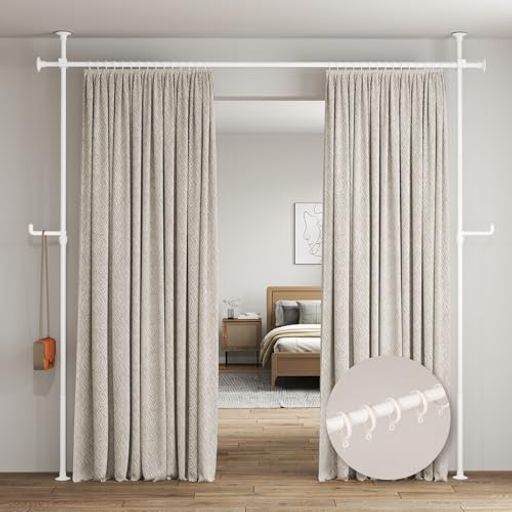 SMONTER突っ張り式パーテーション部屋の間仕切カーテンレールつっぱり棒カーテンポール高さ1.1-3.1mx幅1.1-3.1m縦横伸縮自在取付簡単非破壊設置工具不要2ポールホワイト