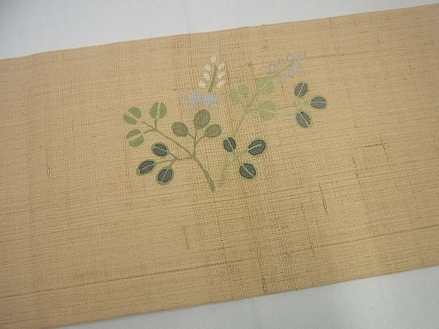 平和屋1□極上 九寸名古屋帯 生紬 ミミズク 草花文 金彩 逸品 未使用