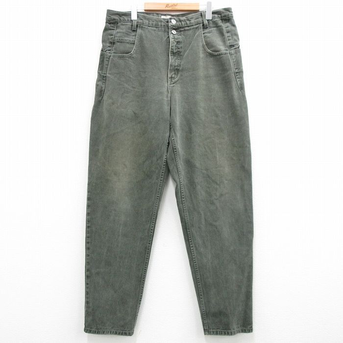 W36/古着 ゲス GUESS ジーンズ メンズ 90s テーパード コットン 緑 グリーン デニム 24may09 中古 ボトムス ジーパン Gパン ロング パンツ