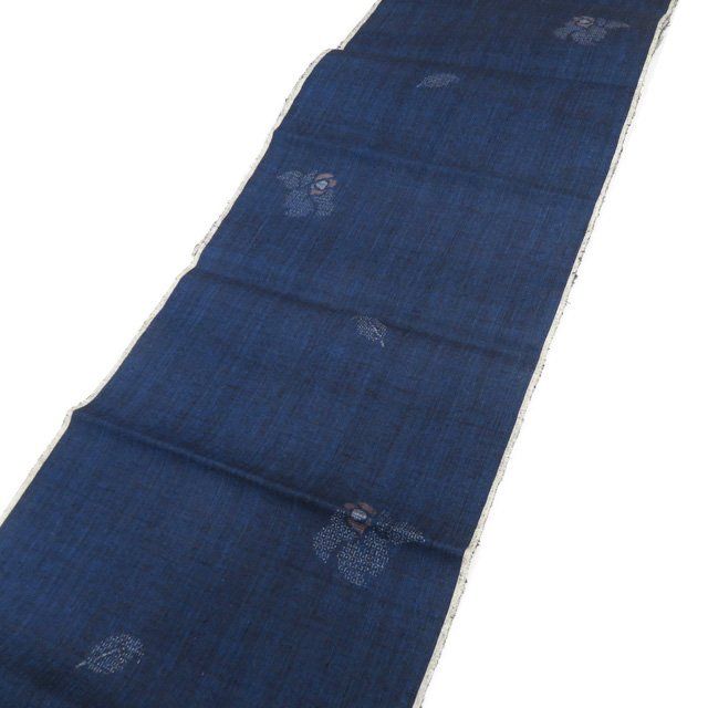 特選 反物 着物 未仕立て 本場 結城紬 重要無形文化財 ラベル付き 花模様 椿 亀甲絣 新古品 濃紺色 多色 きもの北條 A1282-1