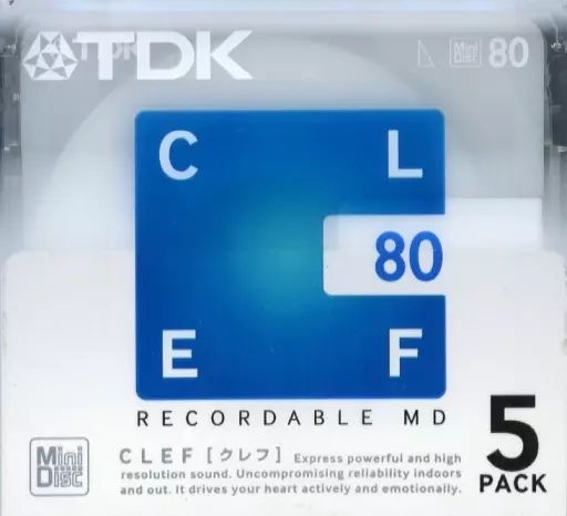 中古】MDディスク TDK 録音用ミニディスク CLEF 80分 5枚パック