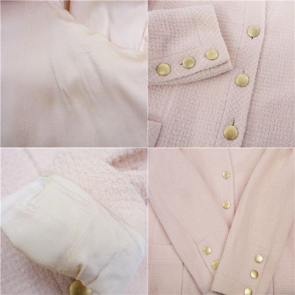 Vintage シャネル CHANEL セットアップ 98P スカートスーツ ウール ツイード ココマークボタン ジャケット スカート レディース フランス製 42(L相当) ベージュ Vintage シャネル CHANEL セットアップ 98P スカートスーツ ウール