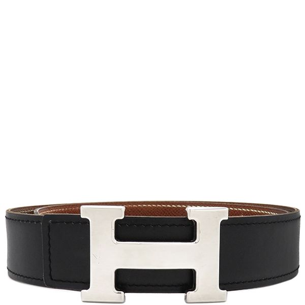 エルメス HERMES ベルト コンスタンスH ＃75 ボックスカーフ クシュベル ブラックXブラウン #75 シルバー金具 リバーシブル Hバックル 黒 茶  E刻印【中古】