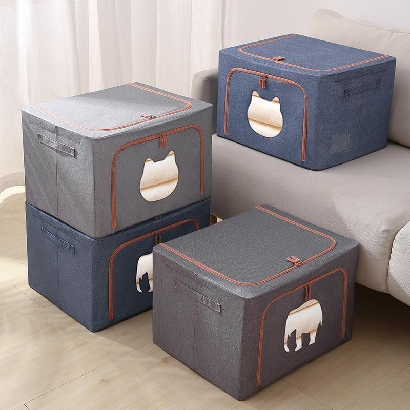 .♥ 猫窓収納ボックス 2個セット 66L 窓付き 収納 ボックス 50×40×33cm 猫型 前開き 折りたたみ ワイヤー入り 積み重ね 布 大容量 衣類 xzdsrue