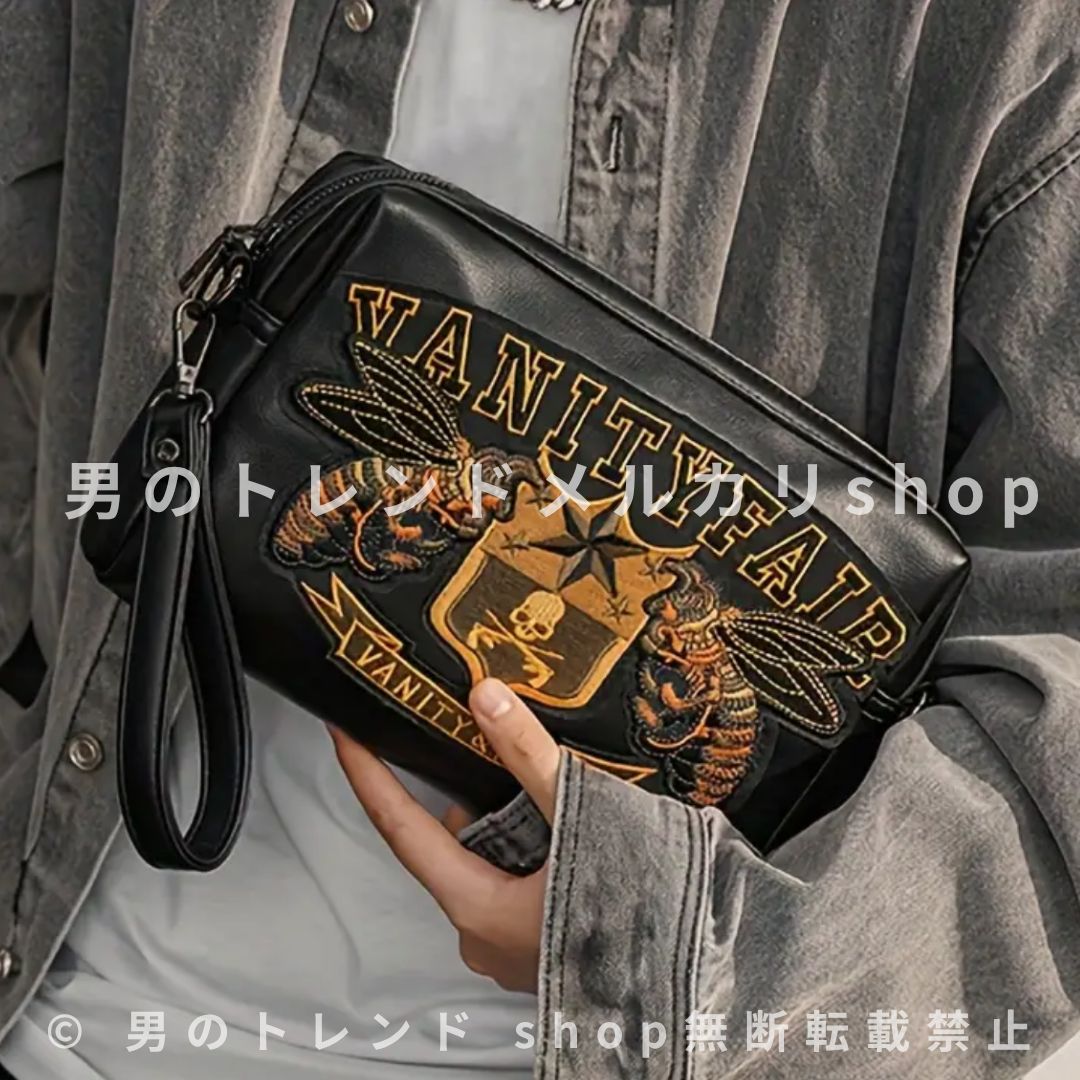 ショルダーバッグ メンズ フェイクレザー ミツバチ 蜂 ハチ かわいい a4 a5 アウトドア iPad 大きめ 男の子 斜め掛け 撥水 革 軽い 夏 きれいめ ブラック 黒 軽量 携帯 子供 財布 散歩 収納 仕事 シンプル スマホ