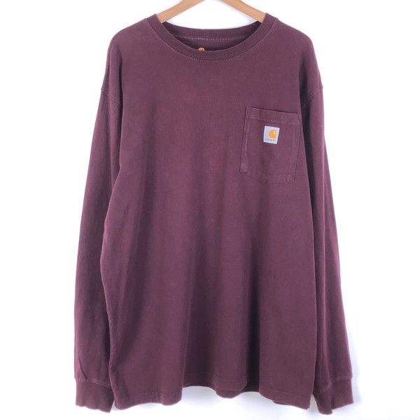 【古着】 Carhartt カーハート Tシャツ ポケット付き 無地 長袖 ワイン系 メンズL 【中古】 n058965