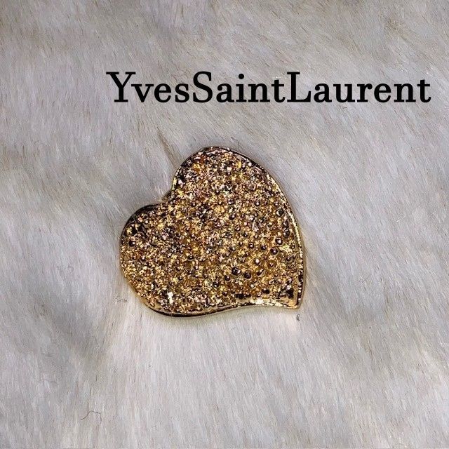 イヴサンローラン YvesSaintLaurent ハートモチーフテクスチャーブローチ YSL刻印 ハートブローチ ゴールド