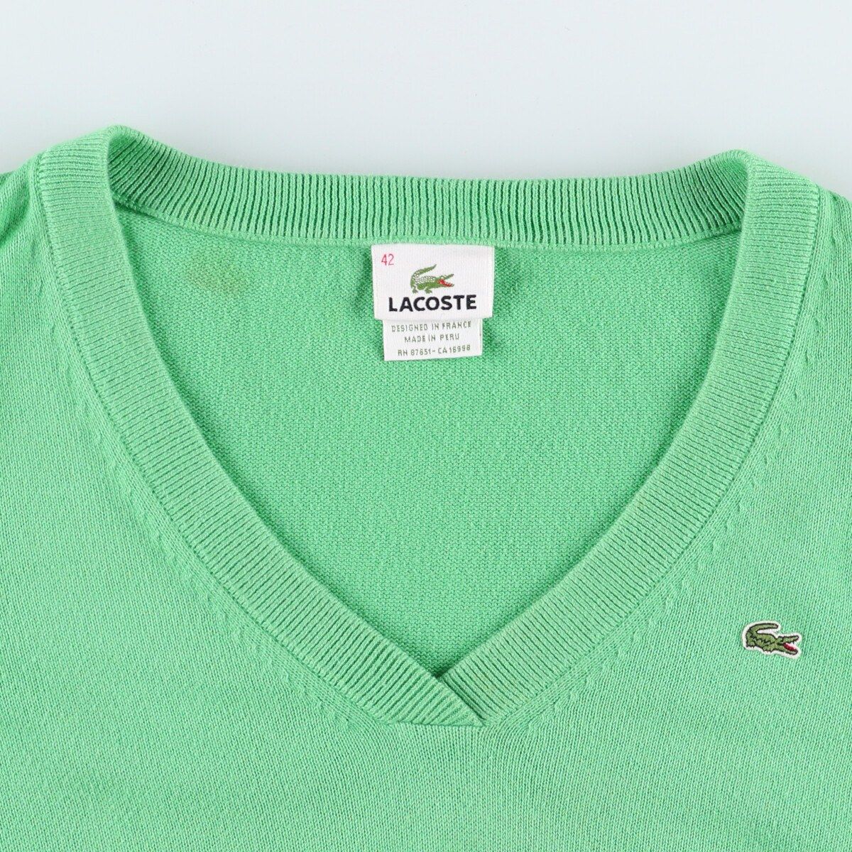 LACOSTE - 古着 ラコステ LACOSTE フランス企画 Vネック コットンニットセーター レディースL相当 /eaa488896 LACOSTE - 古着 ラコステ LACOSTE フランス企画 Vネック
