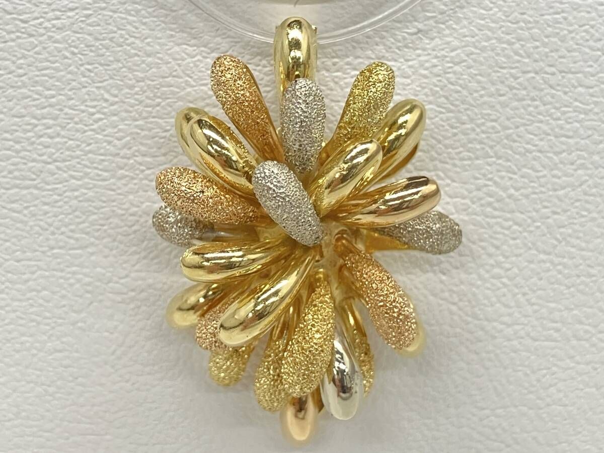 K18 スリーカラーゴールド／ペンダントトップ／5.9g／フラワーモチーフ