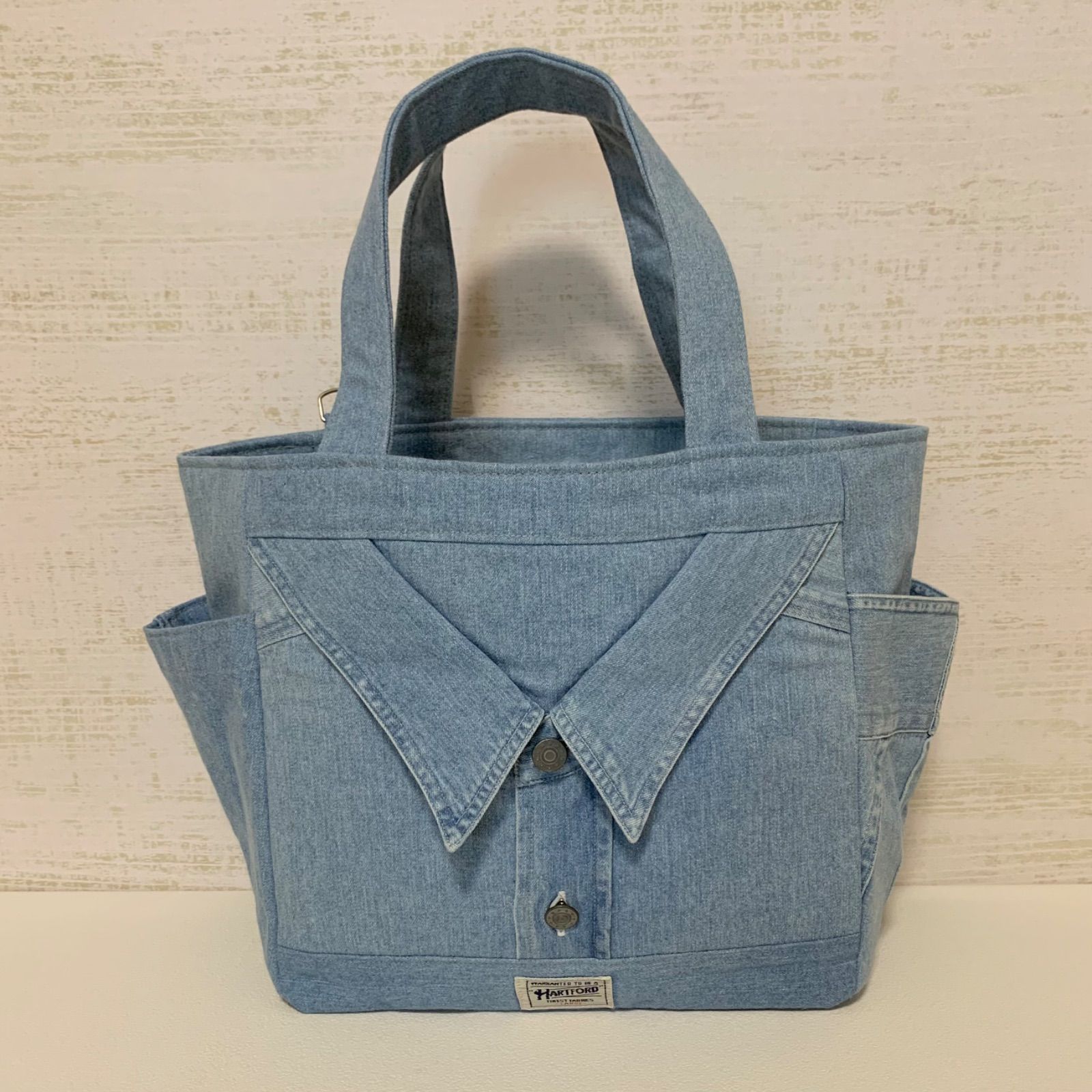 デニム シャツ リメイク トート5 デニムリメイク Tシャツリメイク トート カレッジ5 ハンドメイド