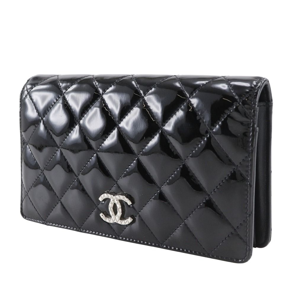 CHANEL シャネル マトラッセ ブリリアント 二ツ折長財布 A48691 エナメル 黒 レディース 長財布