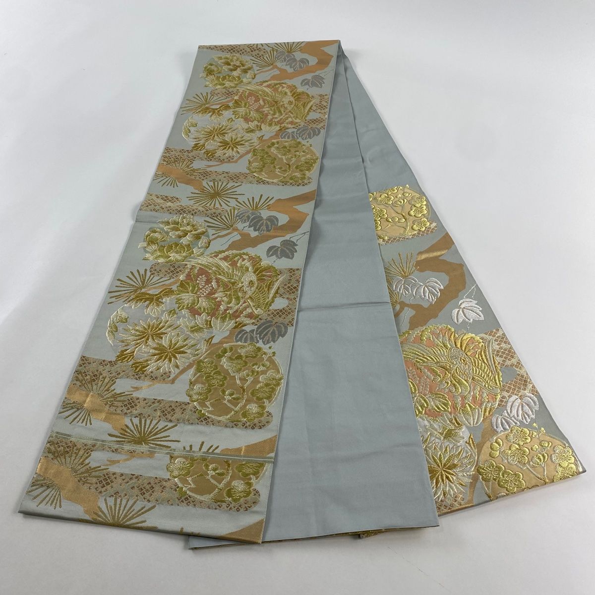 袋帯　川島織物　茶系　金彩　蜀江文　六通 袋帯 美品 名品 川島織物 落款 鳳凰 枝梅 金銀糸 箔 灰緑 六通
