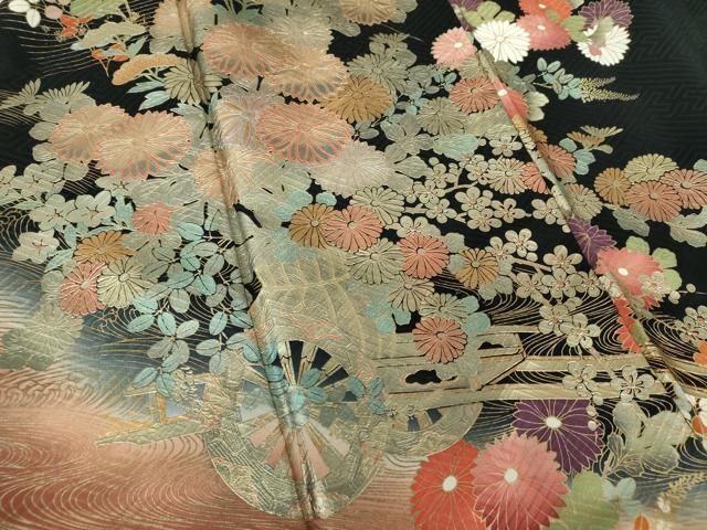 平和屋着物○豪華振袖 花車文 群れ鶴 暈し染め 金銀彩 正絹 逸品  