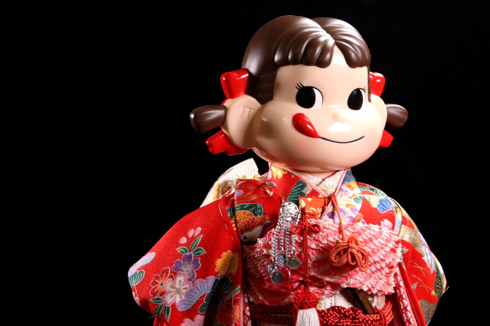 晴れ着ペコちゃん ポコちゃん 不二家 ペコちゃん ポコちゃん 晴れ着人形 31.5cm ガラスケース