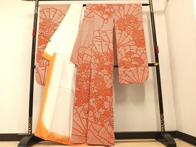 平和屋着物○豪華振袖 絞り 檜扇花文 正絹 逸品 AABA2741ph