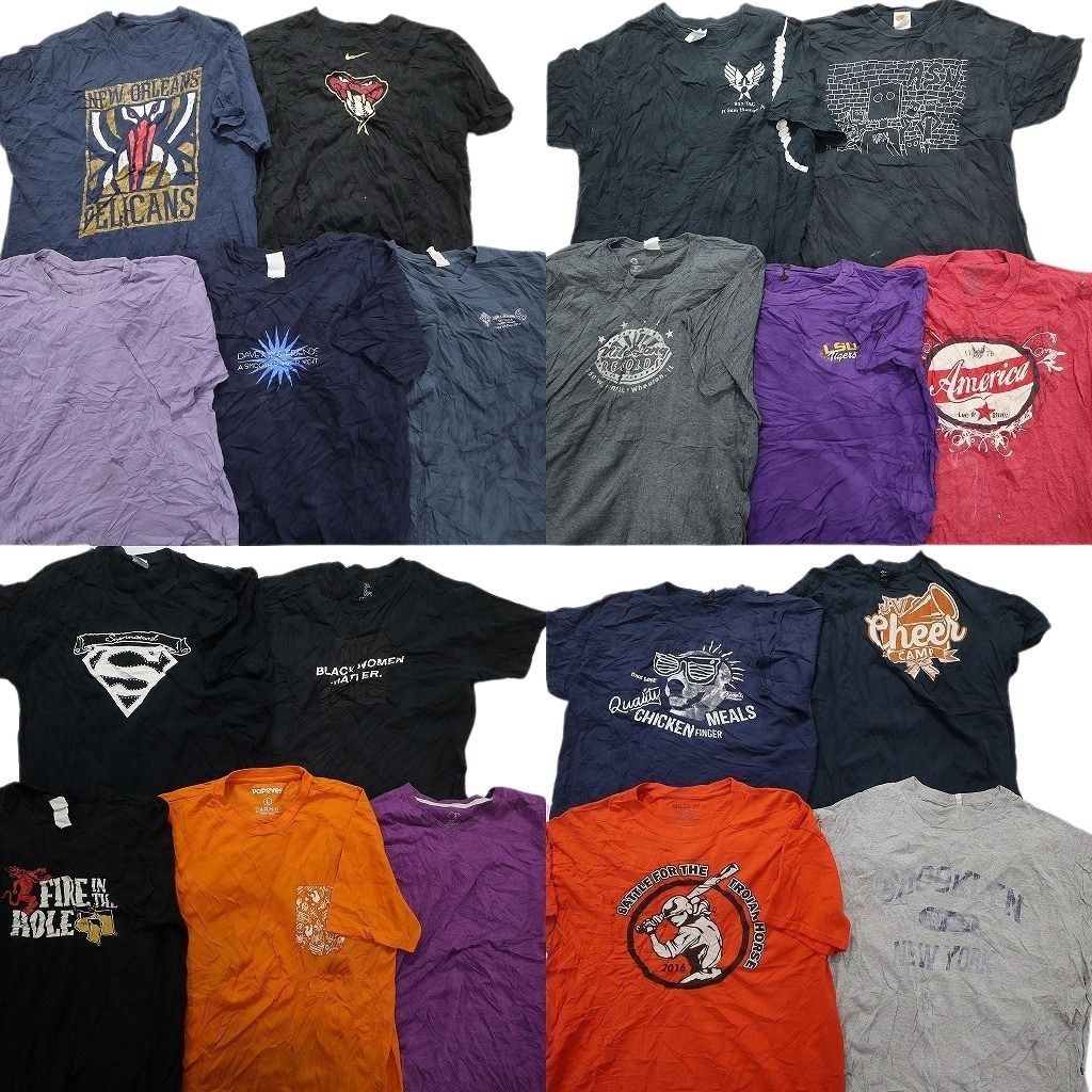古着卸 まとめ売り カラーmix プリント 半袖Tシャツ 19枚セット (メンズ L ) フロントプリント カジュアル系 MS4893