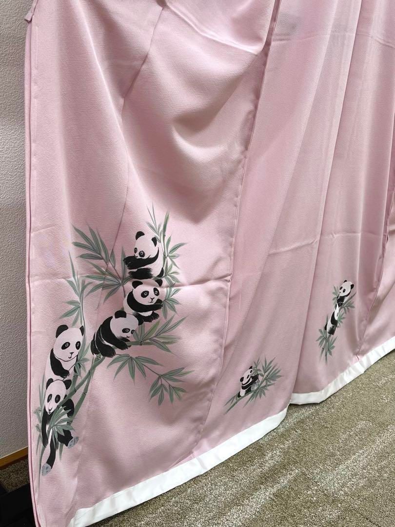 付け下げ訪問着 仮絵羽 未仕立て 手描き パンダ 正絹 舞台衣装 大衆