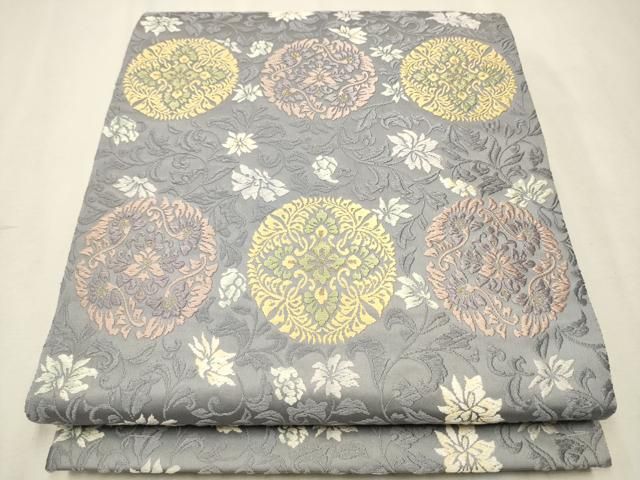 平和屋着物●六通柄袋帯　唐織　花唐草文　金糸　正絹　逸品　CAAR7939hy 平和屋着物○六通柄袋帯 唐織 花唐草文 金糸 正絹 逸品 CAAR7939hy