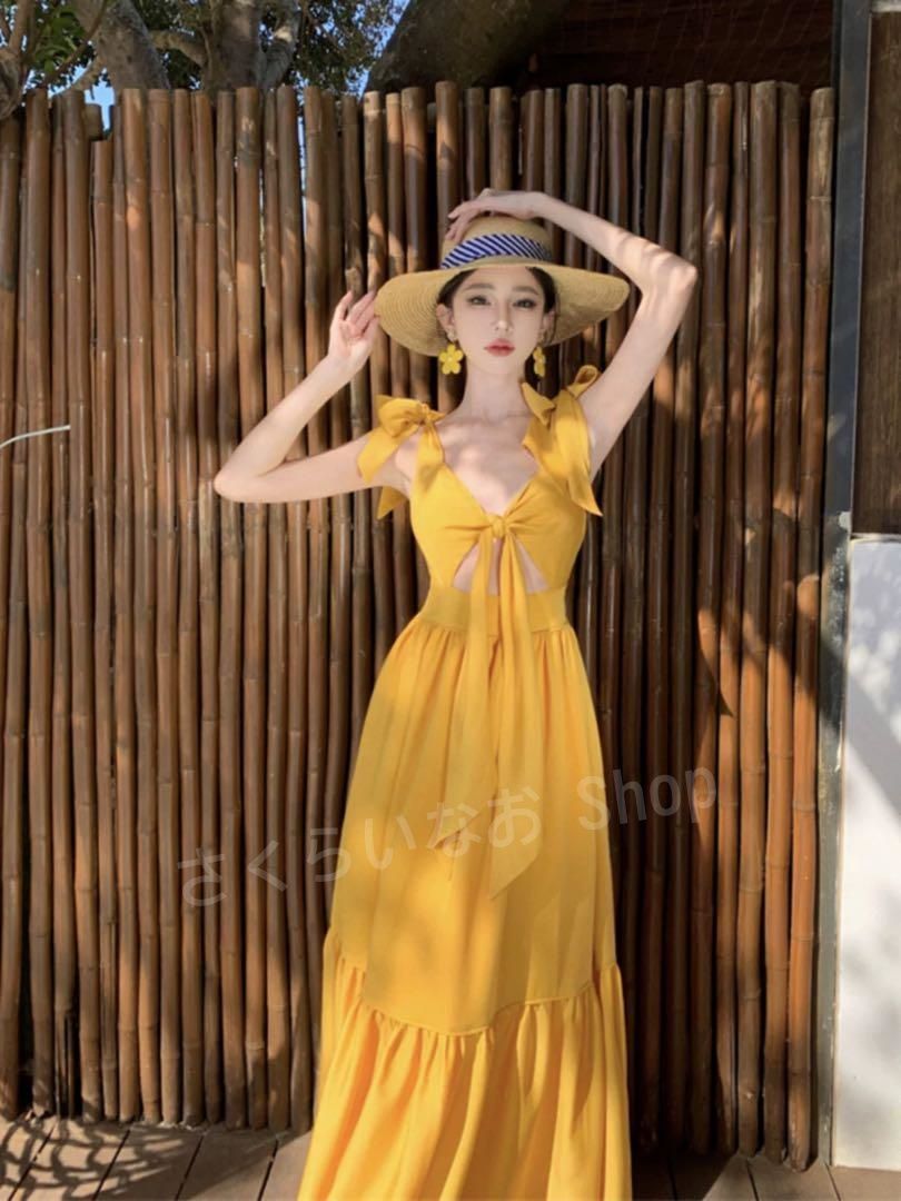 人気の夏ワンピース☀️シンプルなロング丈 海レジャーに最適 ワンピース 大人可愛い 夏ワンピース 肩出し キャミソール