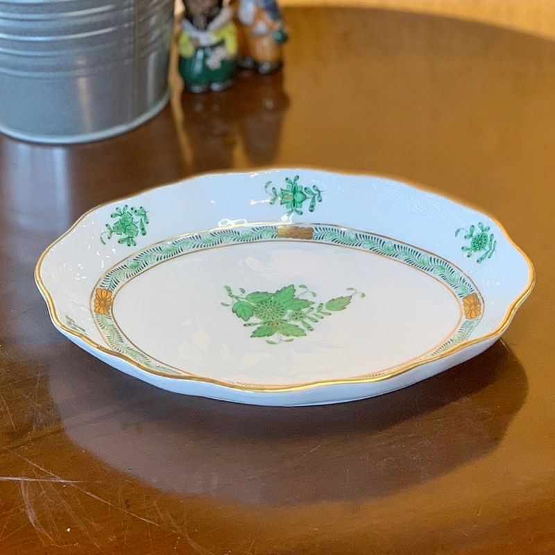 人気定番安い193: ヘレンド HEREND 芙蓉緑彩 シェルディッシュ 貝型 お皿 置物 ヘレンド