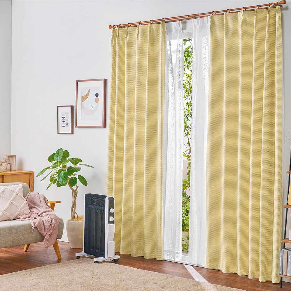 クリームイエロー_100×200cm ベルーナ(BELLUNA) カーテン 1級遮光 2枚セット 遮光 1級 断熱 保温 防音 形状記憶加工 UVカット 省エネ 目隠し 多機能 節電対策 間仕切り ドビー織 節電効果 多機能 寝
