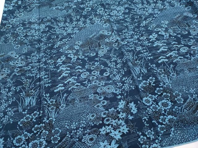 夜着　解き　筒描き　藍染　家紋　吉兆模様　蓑亀 8b2f84ac9846652f9e1e791c352b61