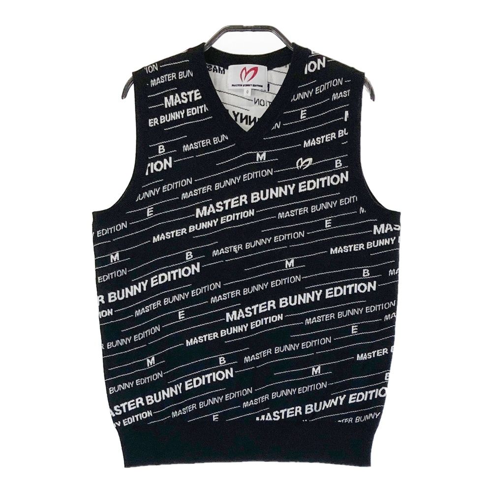サイズ 0 MASTER BUNNY EDITION マスターバニーエディション Vネック ニットベスト ロゴ 総柄 ブラック系 240101479281 ゴルフウェア レディース ストスト