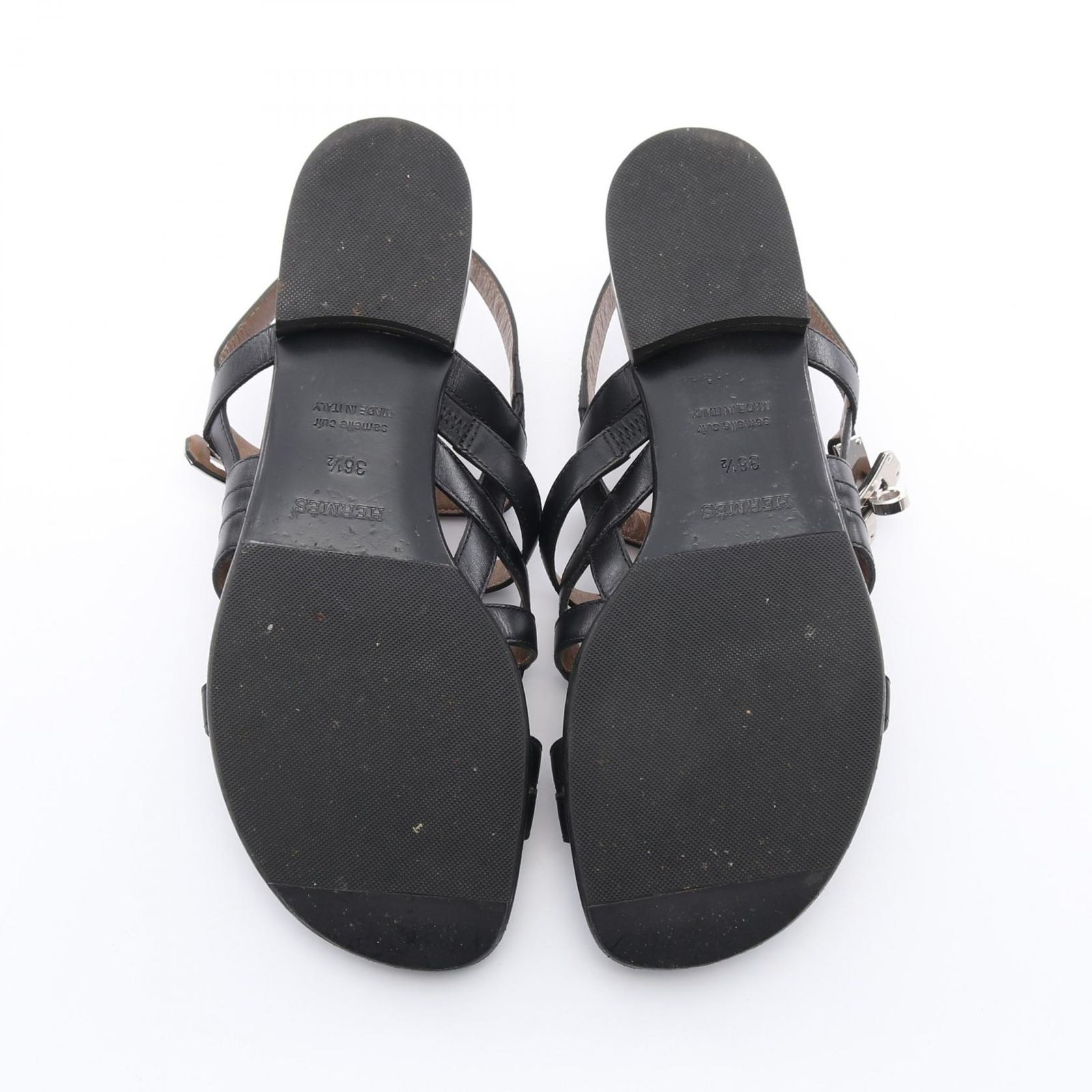 HERMES ブラック ティボリケリーバックルサンダル エルメス HERMES