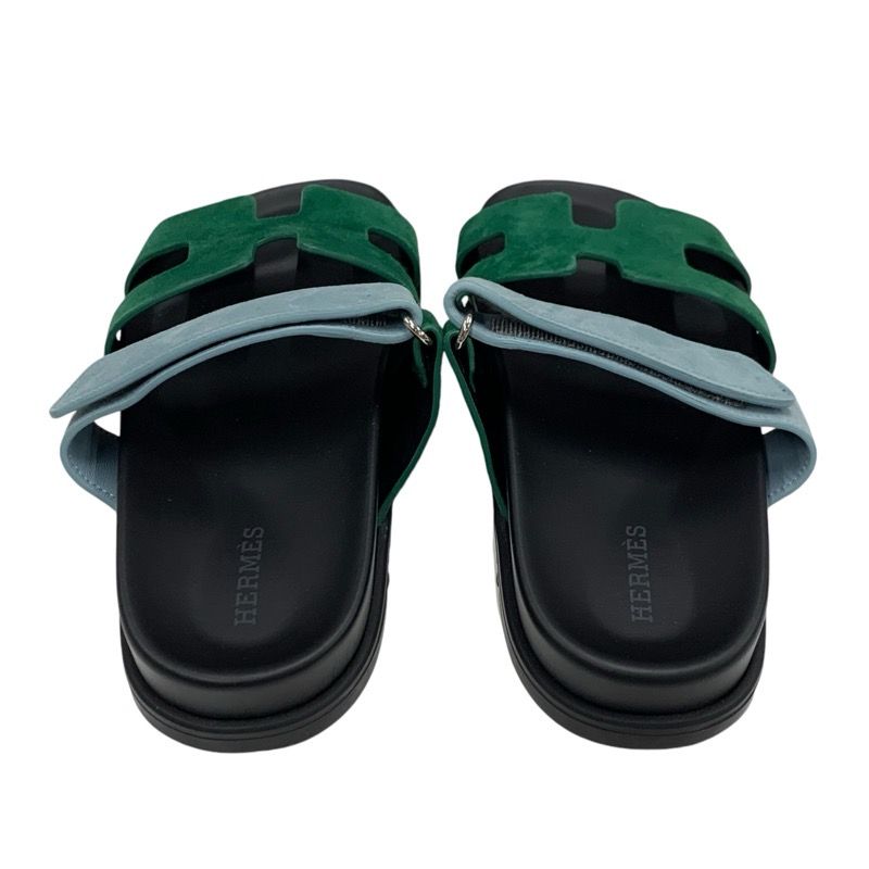 エルメス シプレ スエード フラットサンダル グリーン ライトブルー