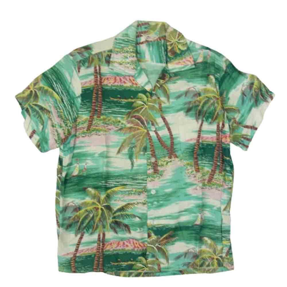 ヴィンテージ VINTAGE 50s made in california ハワイアン ストア 半袖 アロハ シャツ グリーン系 M【】