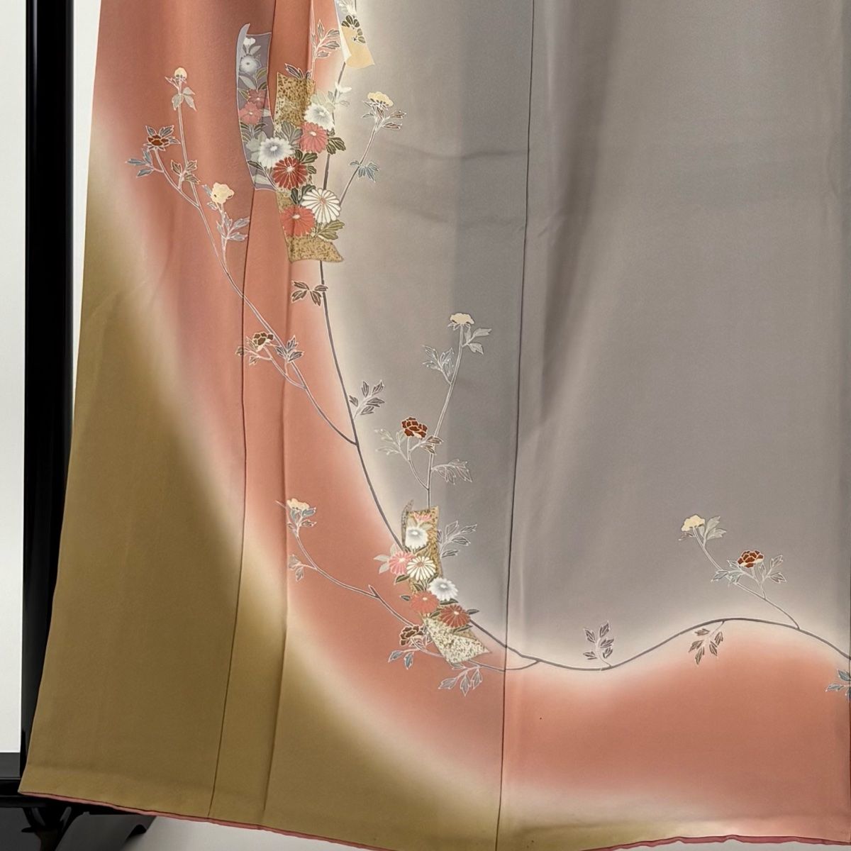 訪問着 身丈160cm 裄丈64cm M 袷 菊 短冊 金彩 ぼかし ピンク
