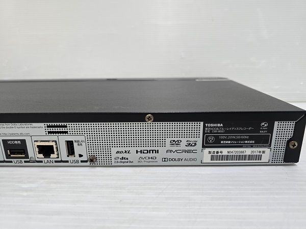東芝ブルーレイレコーダー DBR-E1007 2017年製 完動美品 中古品】 東芝 TOSHIBA ブルーレイ レコーダー レグザ REGZA Blu