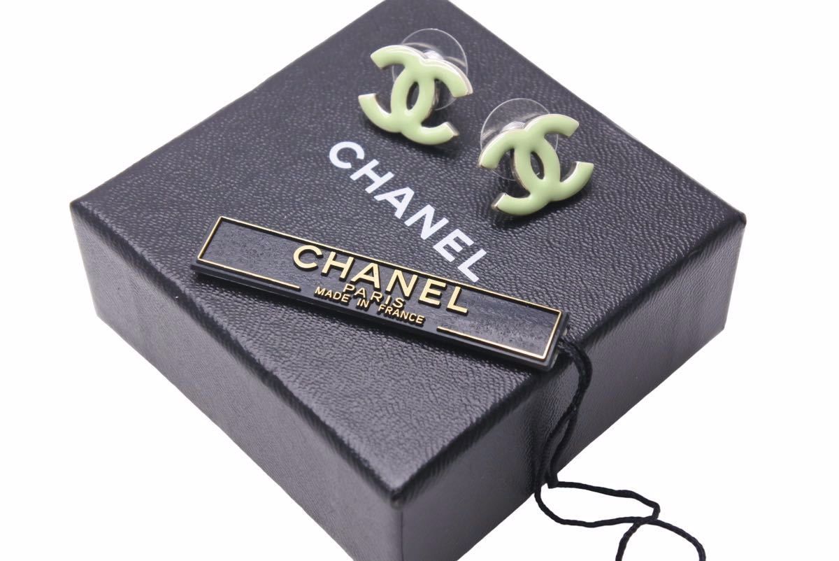 CHANEL シャネル ピアス ココマーク 06C刻印 3.2ｇ グリーン シルバー