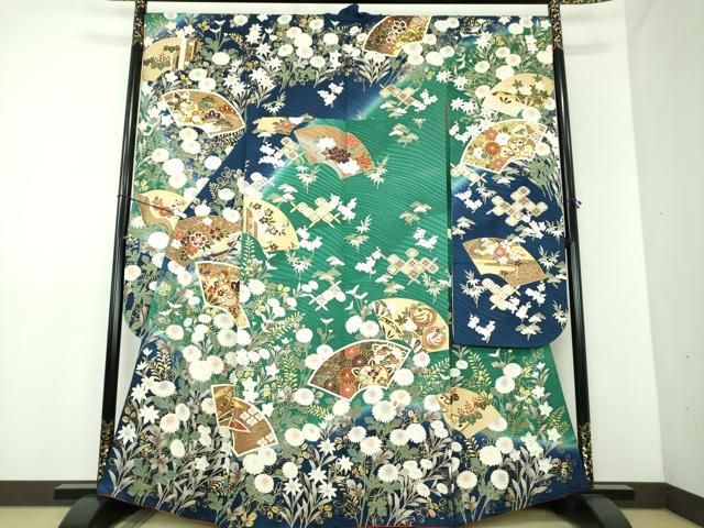 平和屋着物●豪華振袖 駒刺繍 地紙鳳凰花文 暈し染め 金彩 正絹 DAAX4468ps