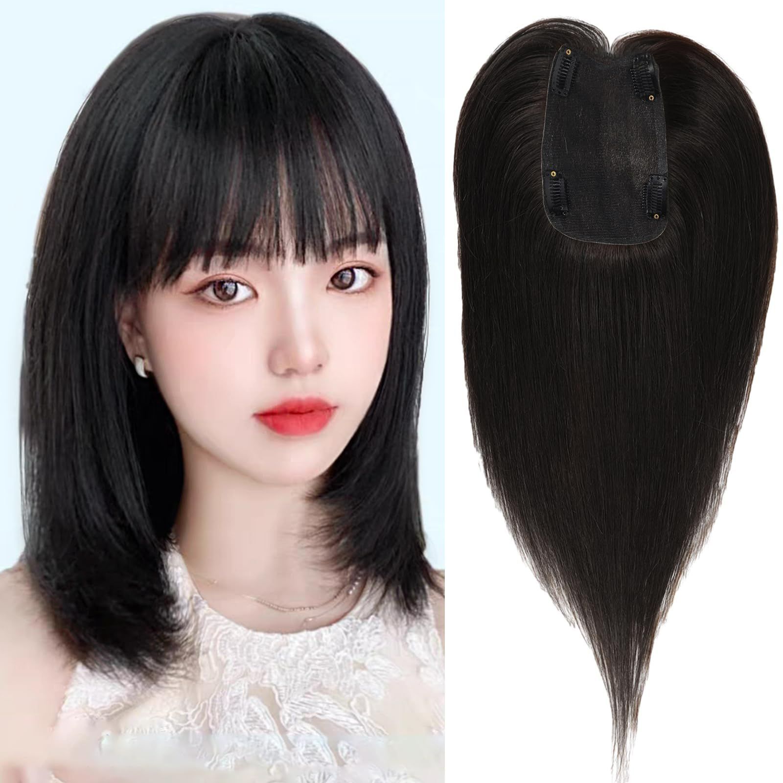 かつら 前髪 自然 ポイントウィッグ つむじリアル 超軽量 ヘアピース 薄毛 人毛100% 増毛用 部分ウィッグ 白髪隠し(自然黒-ぱっつん前髪） HAIRCUBE