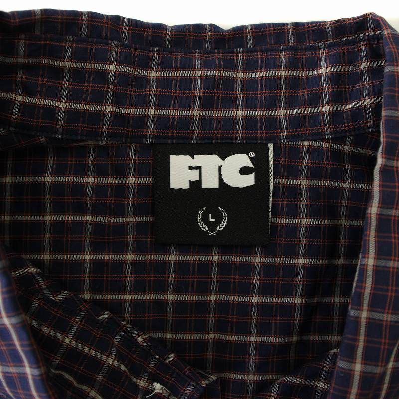 エフティーシー FTC シャツ 半袖 チェック柄 L 紺 オレンジ