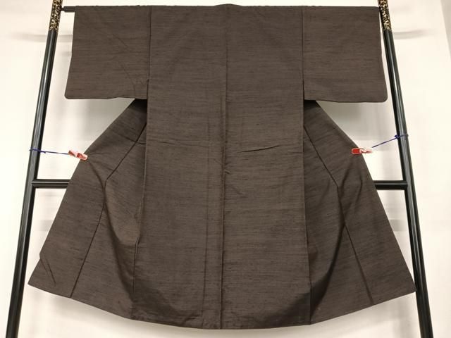 平和屋着物●男性 紬 アンサンブル 色無地 黒鳶色 正絹 AABA8832zg