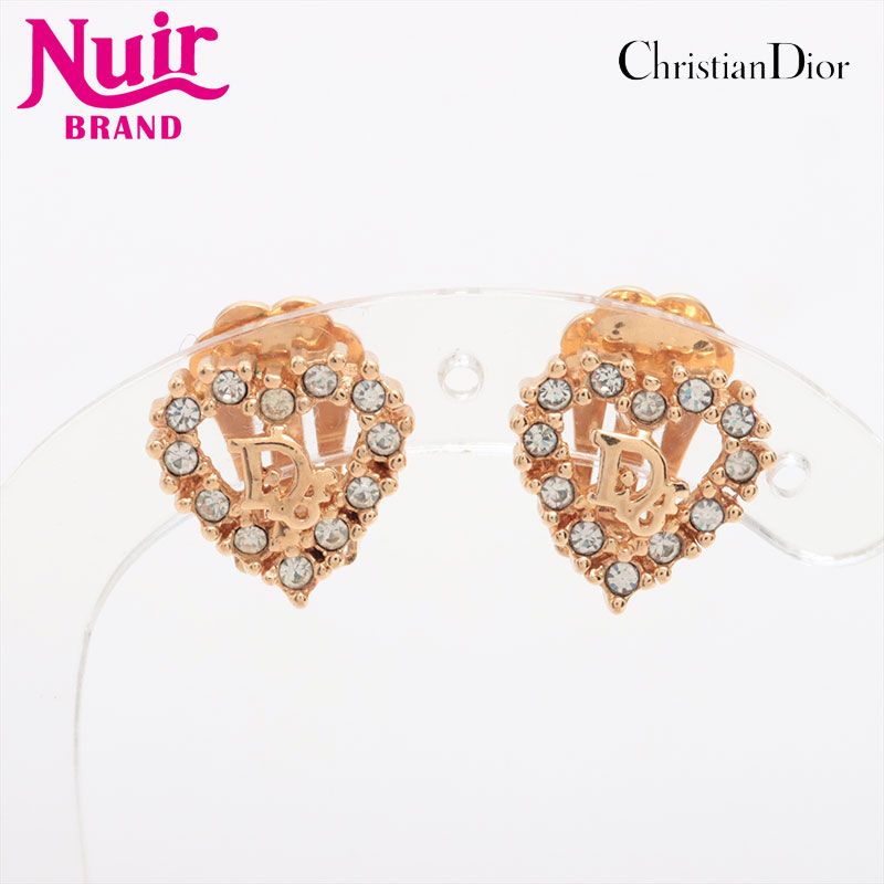 Christian Dior クリスチャンディオール イヤリング ハート ロゴ ラインストーン