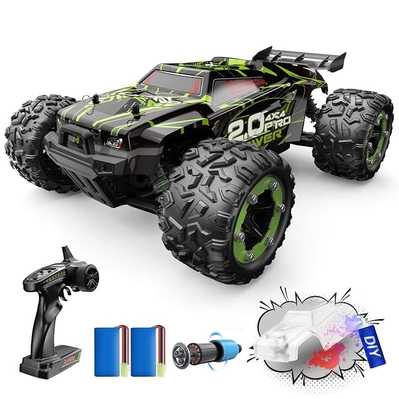 DEERC ラジコン ラジコンカー オフロード 60km|h ブラシレス RCカー アップグレード 4WD 1 18スケール 防振 耐衝撃 DIY用シェル付属 バッテリー2個 大人向け こども向け 子供 男の子 彼氏 小学生 中学生 302E