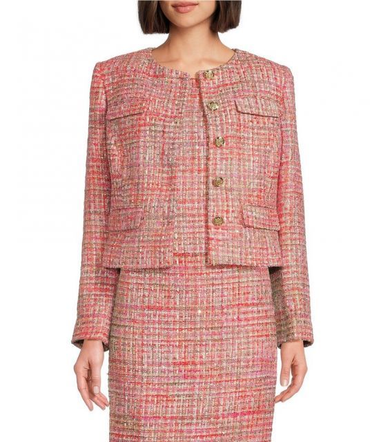 【送料無料】 プレストンアンドヨーク レディース コート アウター Wanda Tweed Round Neckline Long Sleeve Jacket Cosmo Tweed
