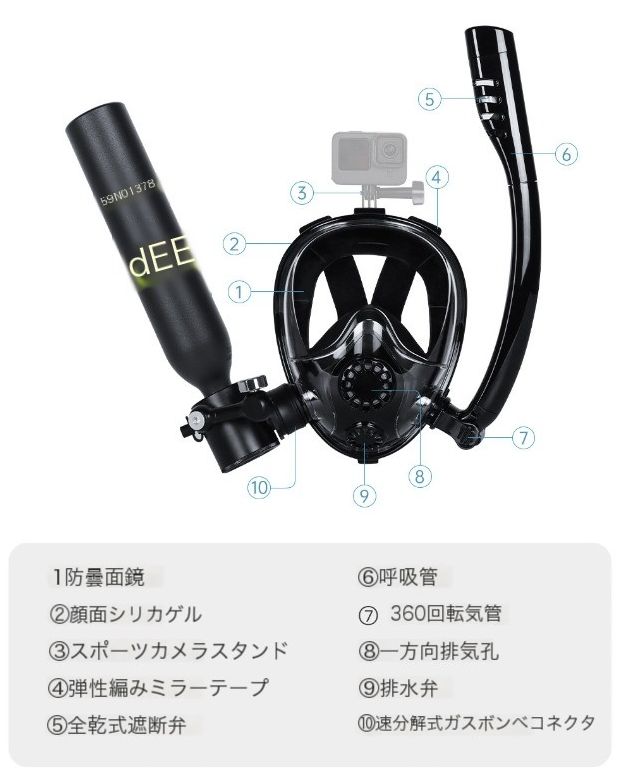 0.5 LPlus新型シュノーケリングマスク心肺酸素ボンベ水中呼吸潜水装備呼吸酸素ボンベ