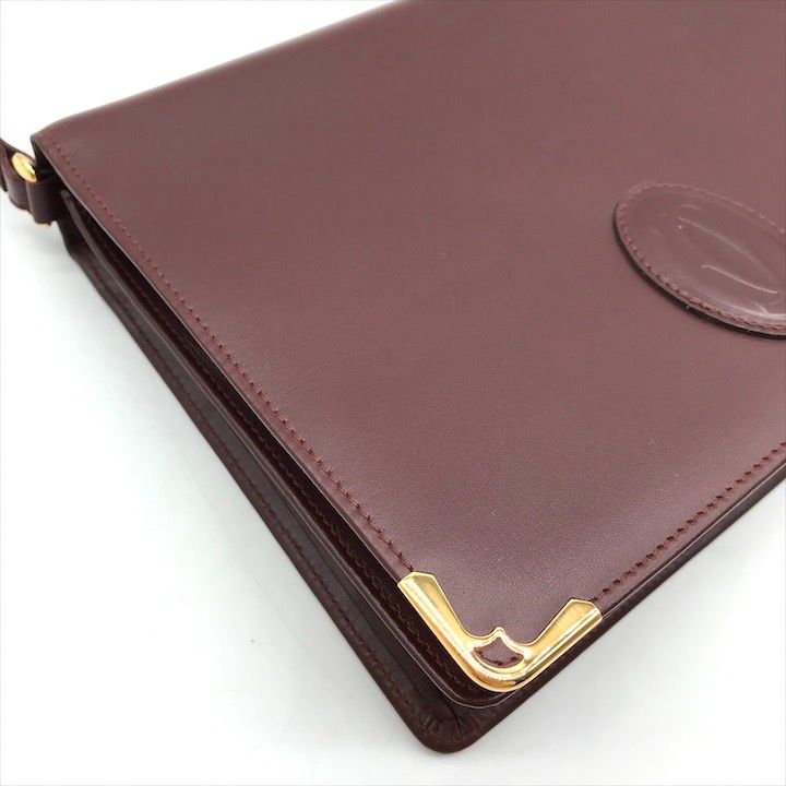 カルティエ 長財布 セカンドバッグ がま口 マストライン ボルドー レザー 美品 Cartier カルティエ マストライン レザー クラッチ