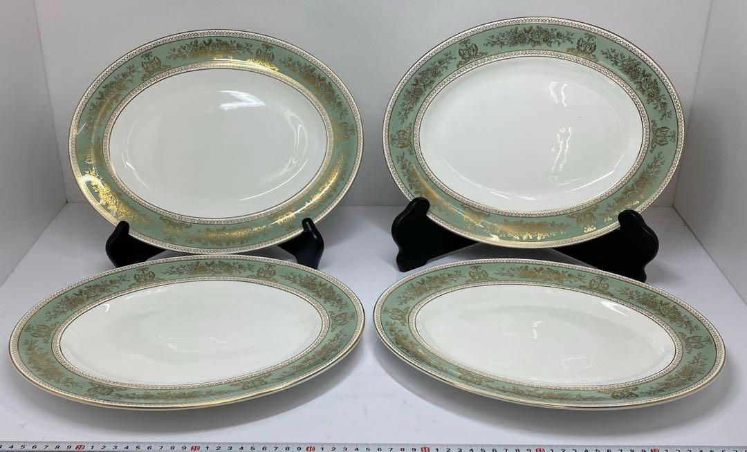 洋3ウェッジウッドコロンビアセージグリーン オーバルプレート4枚