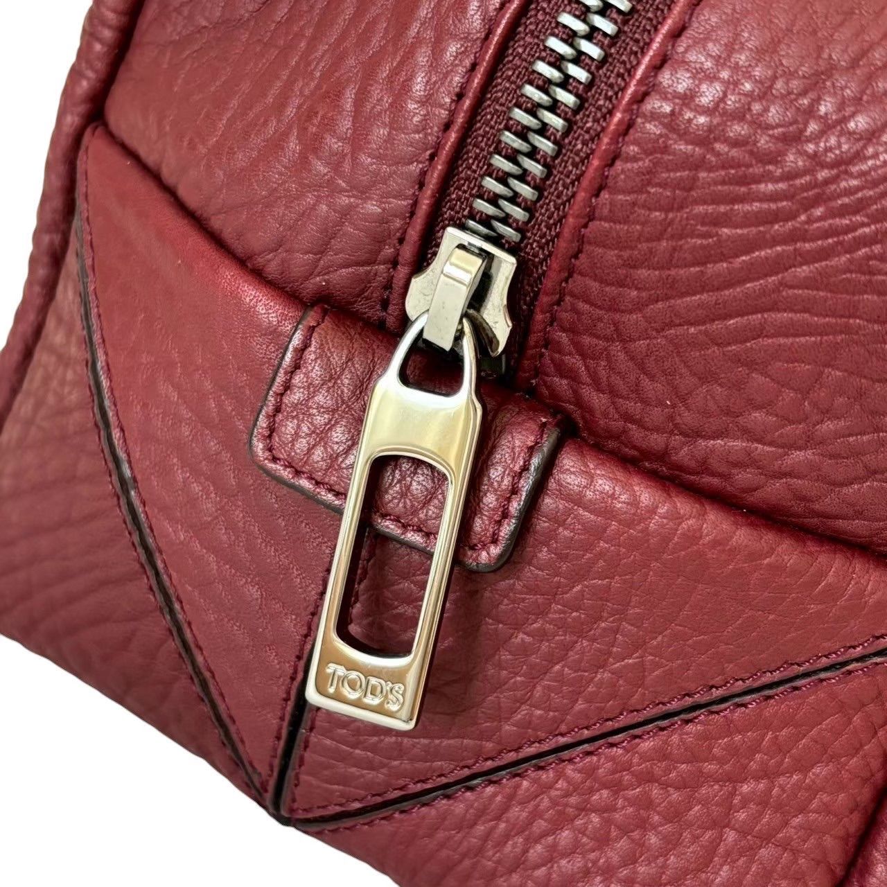 TOD'S トッズ ポーチ 赤系 ボルドー ビックポーチ レザー